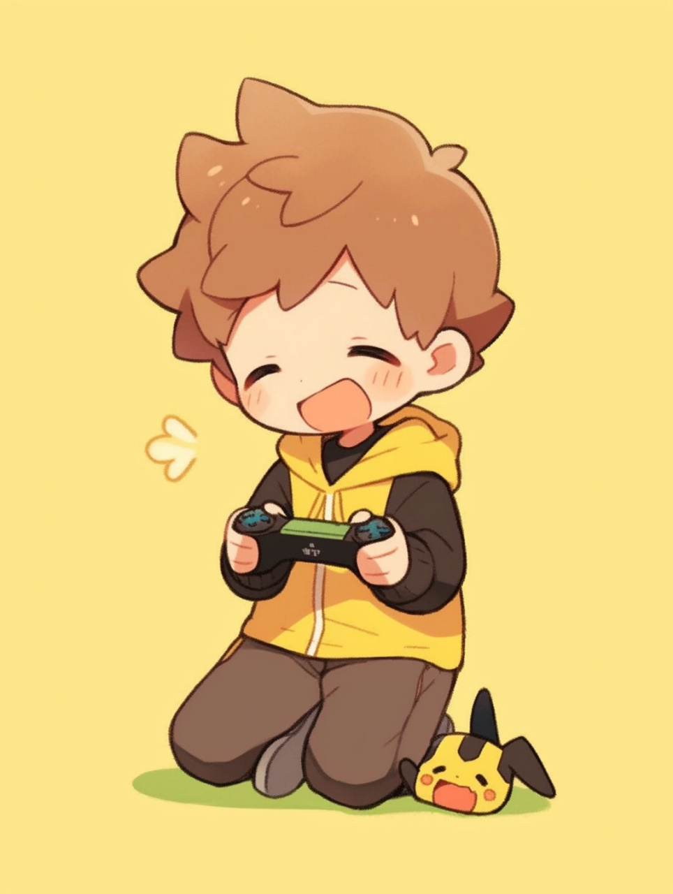 打游戏打游戏(男生篇)  q版男孩坐在一张椅子上,全神贯注地玩着电子