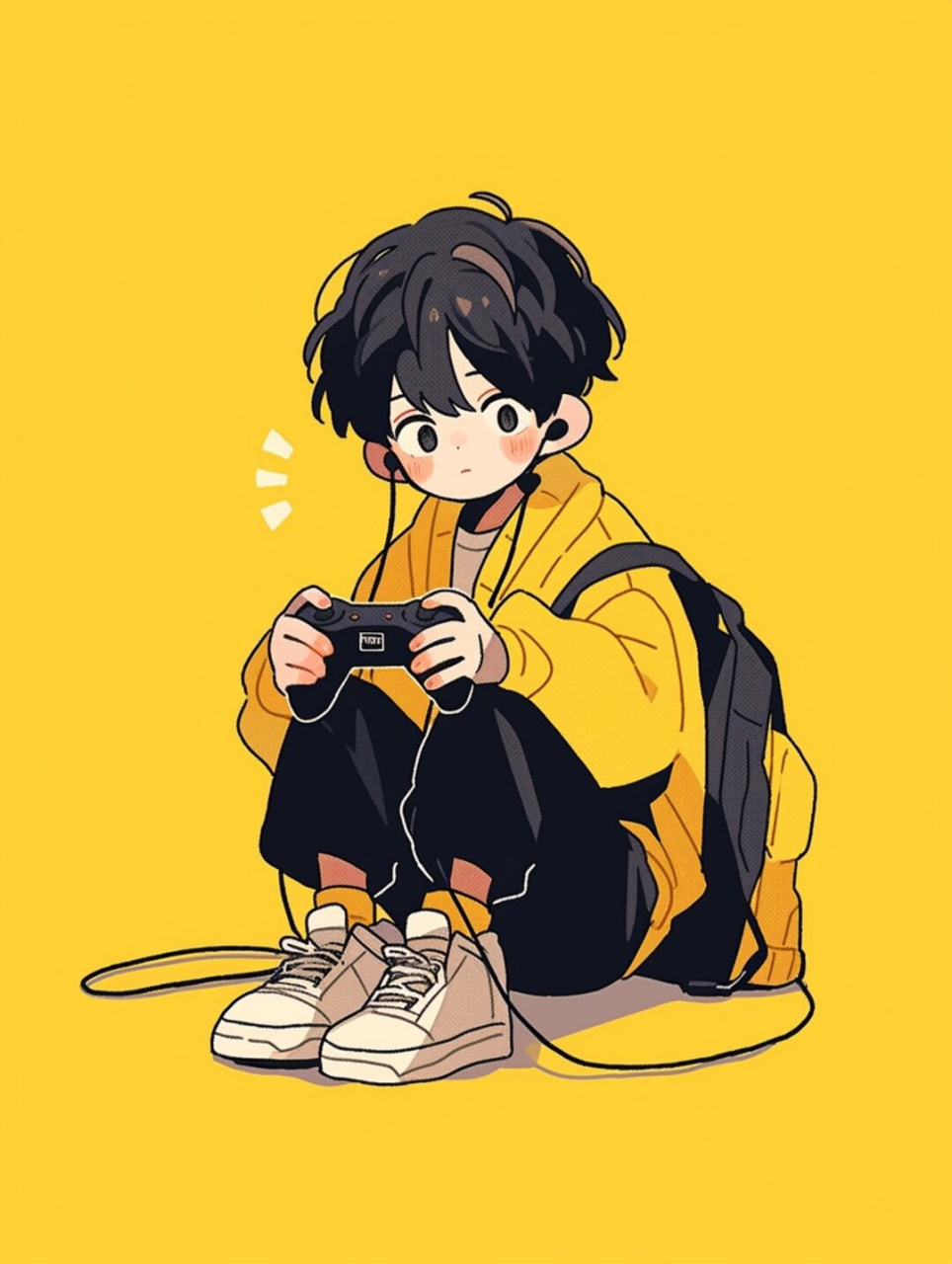 打游戏打游戏(男生篇)  q版男孩坐在一张椅子上,全神贯注地玩着电子