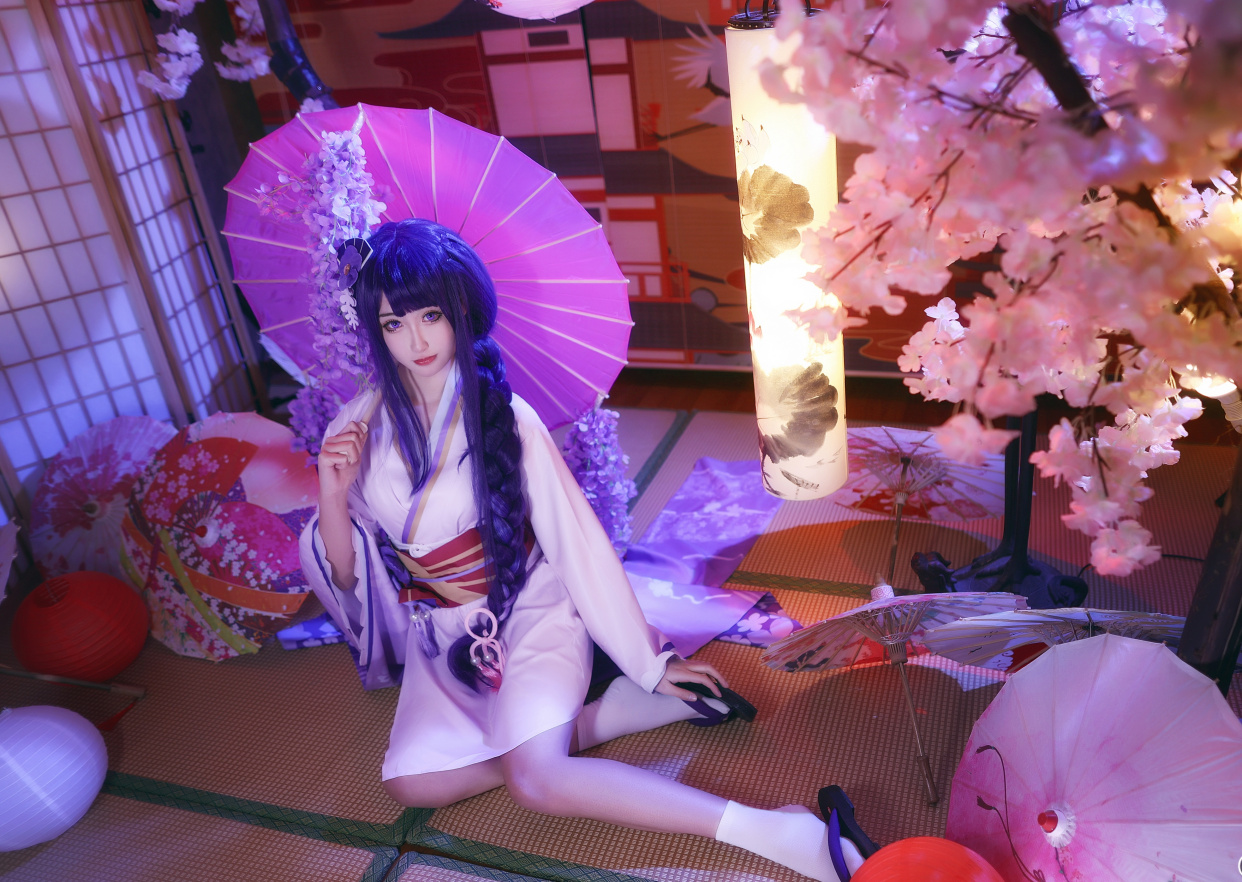 《原神》雷电将军cos,小姐姐这双大长腿配上一袭和服,太美了