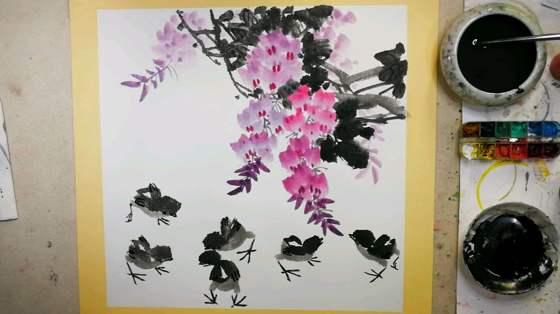 写意花鸟画入门,小鸡主题创作小品,再画主题3/4
