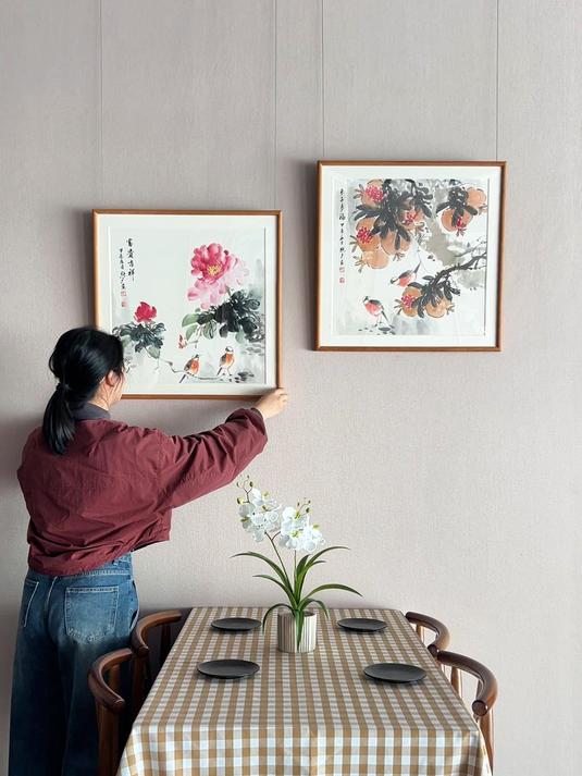 手绘原创作品,挂在家里大气典雅 纯手绘 国画 新中式挂画 餐厅画