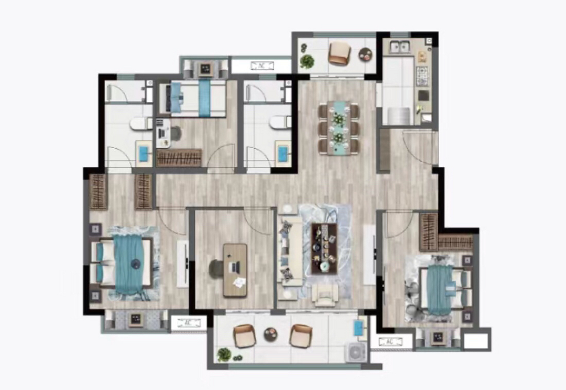 120方的4房户型.