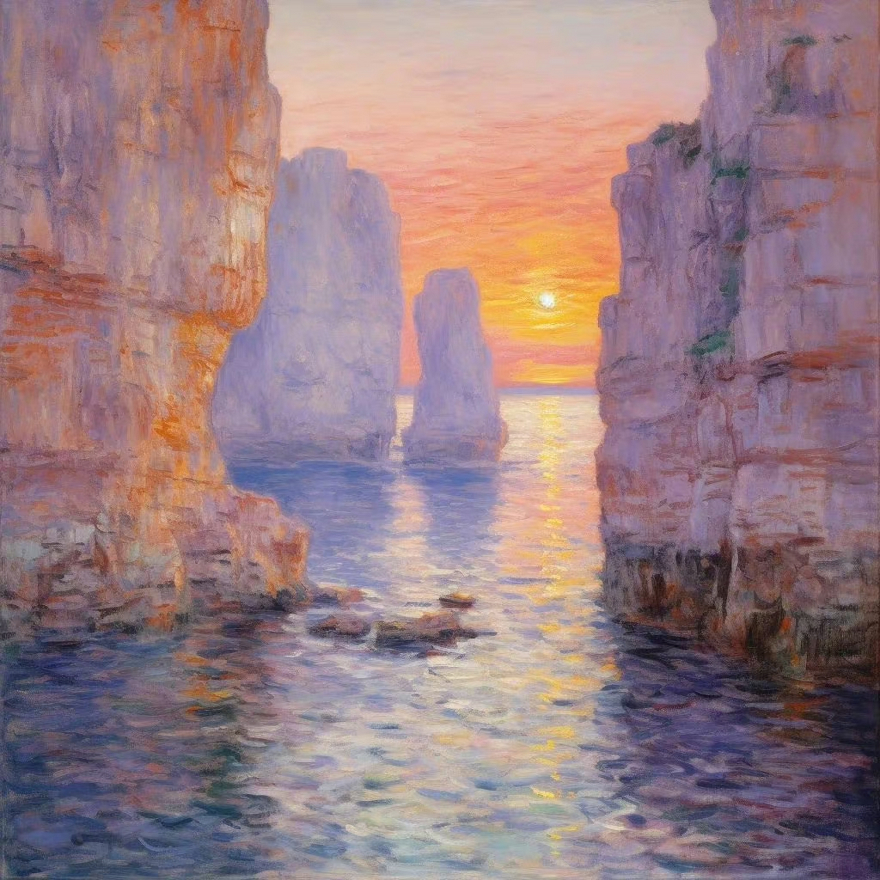 莫奈印象日出和日落,主打就是一个唯美!#绘画# #油画# #ai绘画#