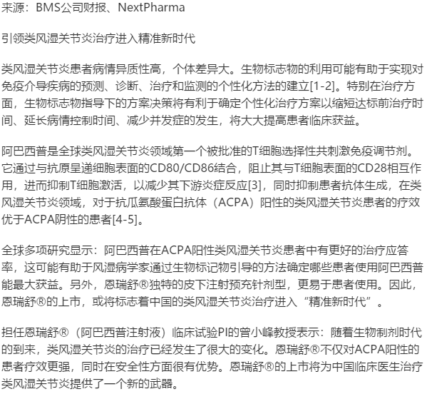 恩瑞舒(阿巴西普注射液)在中国上市类风湿关节炎精准治疗不是梦