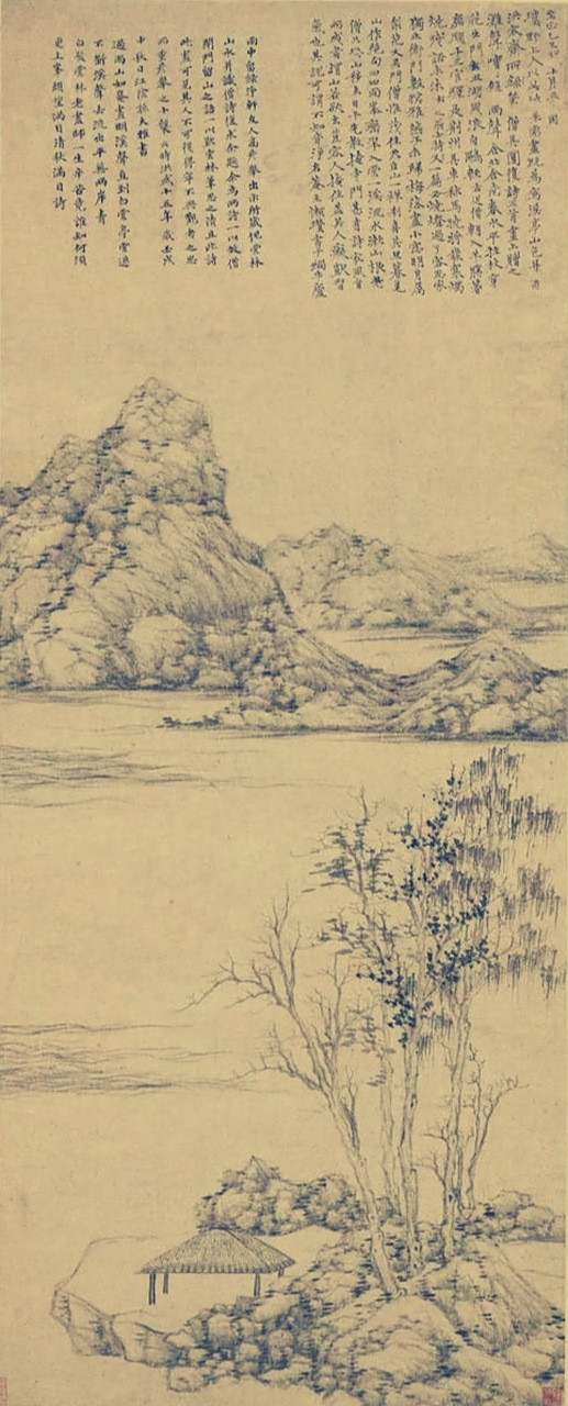 中国山水画经典作品欣赏:元代/倪云林【三】《江岸望山图》/《溪林山