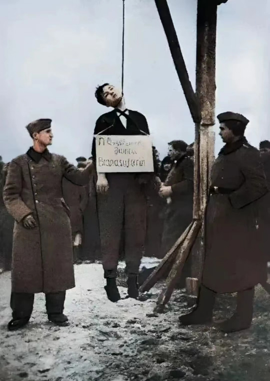 1941年11月29日,苏联的女英雄卓娅被纳粹军队绞死的场景,她牺牲后