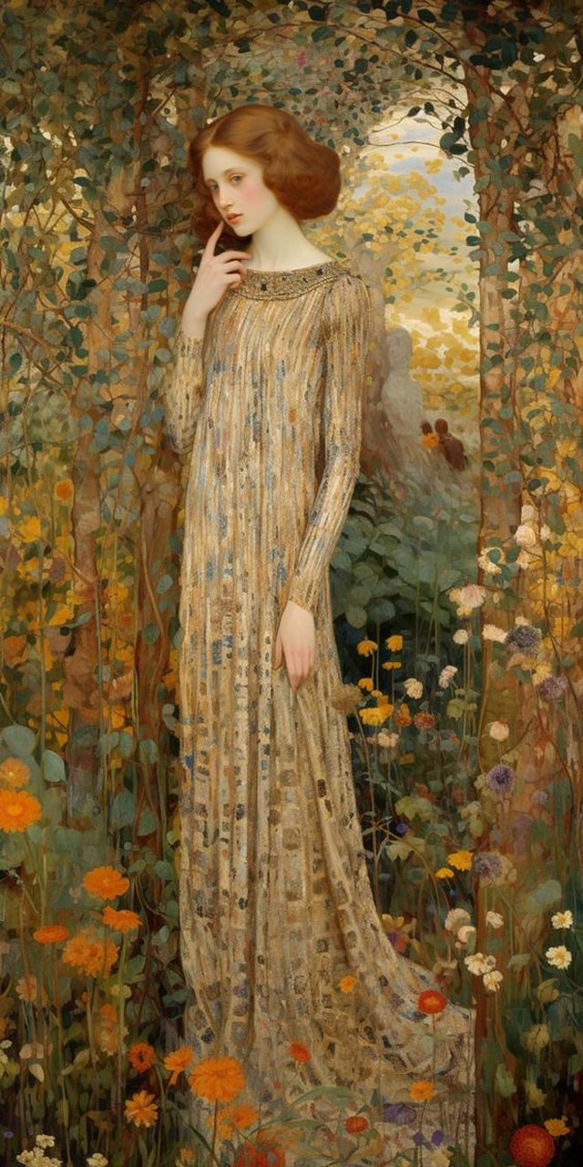 花丛中的红发女孩 在花丛深处,红发女孩笑颜如花, 白