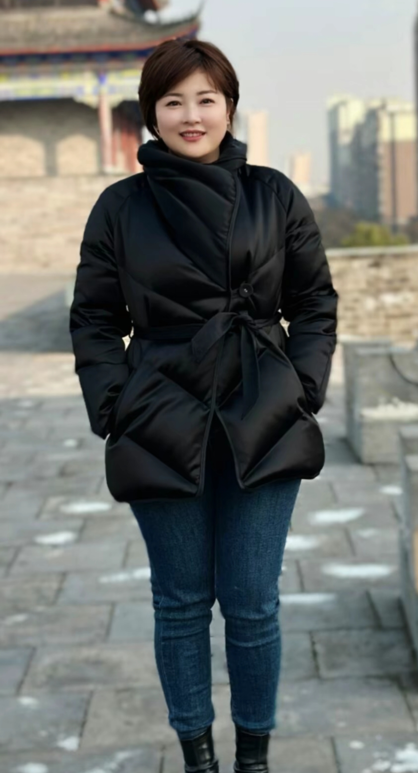 这冬天,微胖的中年女人爱穿羽绒服,而且还是黑色高领的,优雅知性,关键