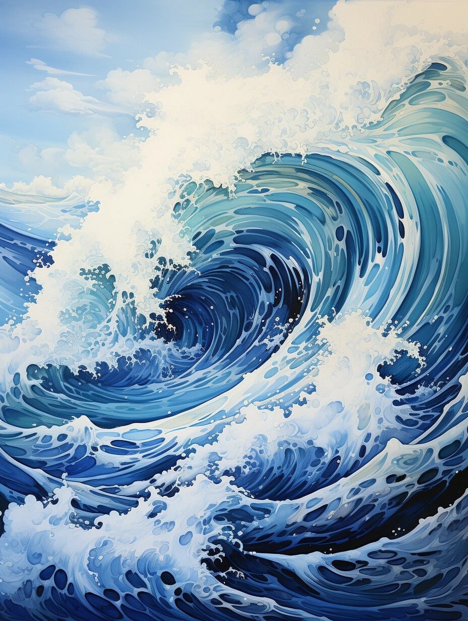 ai水彩绘画:海浪,展现出大自然的美丽与力量!