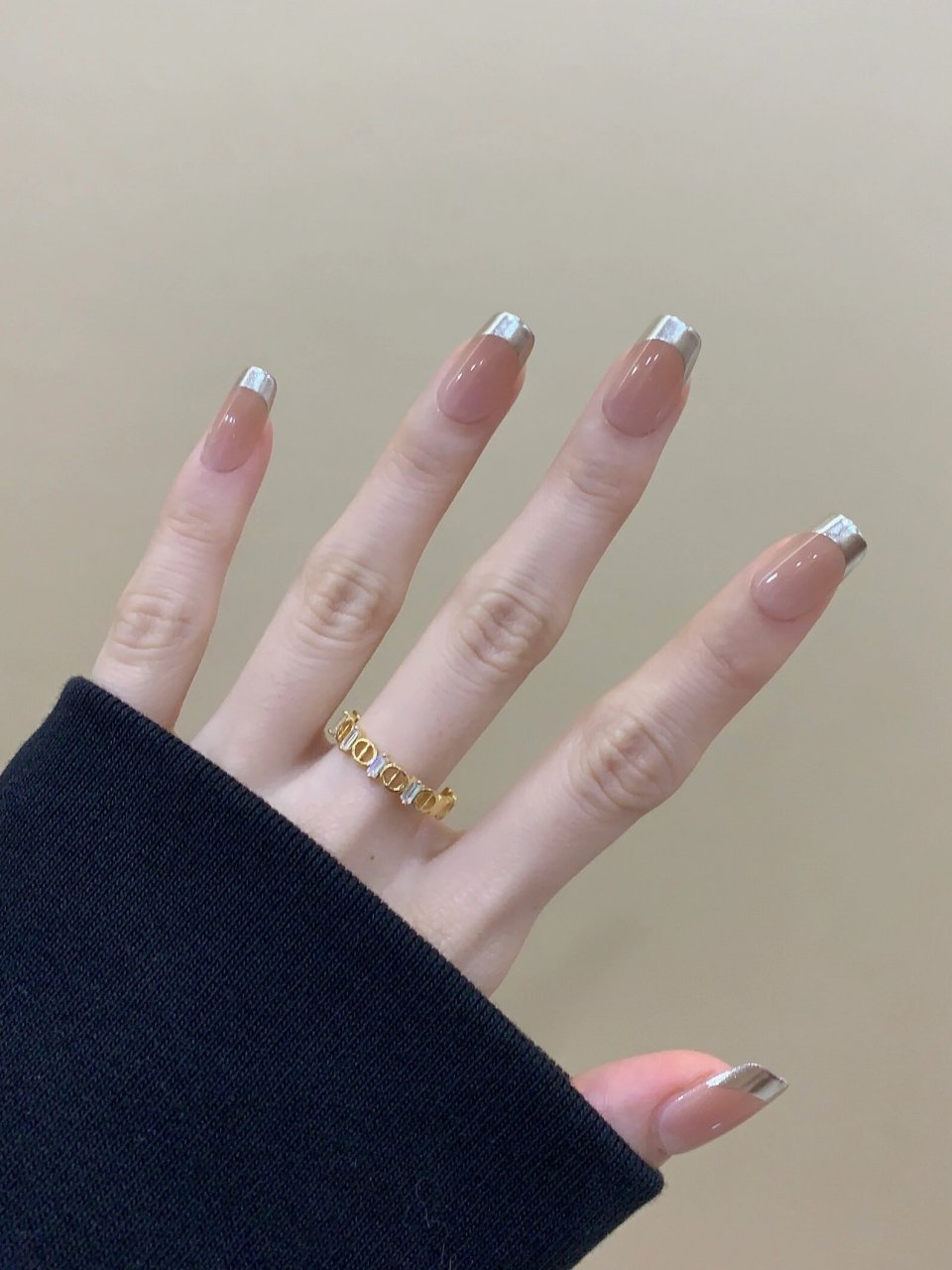 法式魔镜粉裸咖渐变美甲 长款指甲来喽!