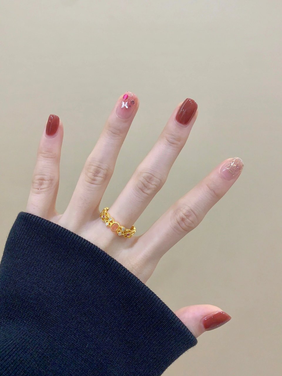 浪漫粉碧玺美甲 甜美又可爱美甲 红棕色绝对是秋日首选!