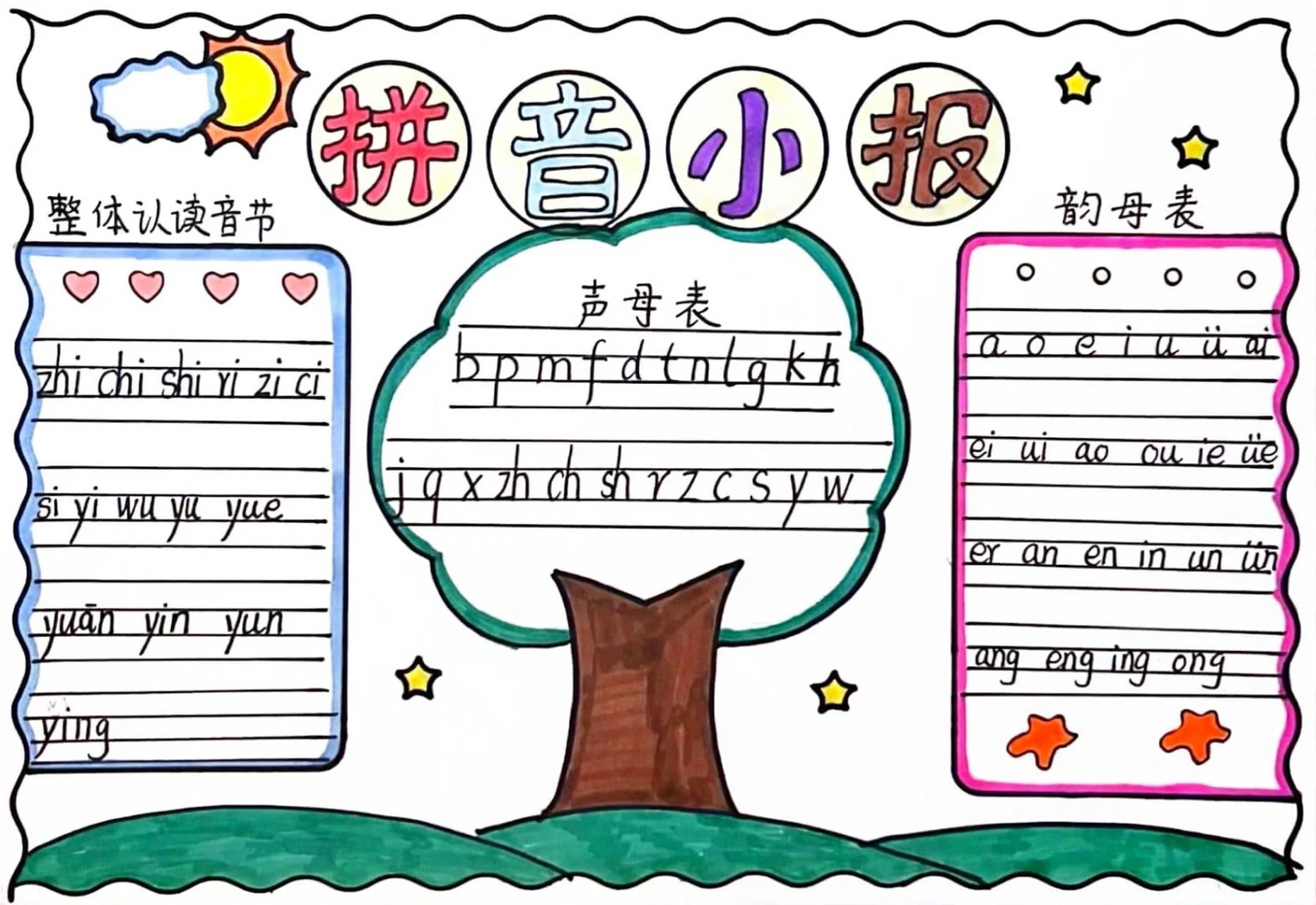 一年级拼音小报 一年级拼音小报,线稿可打印