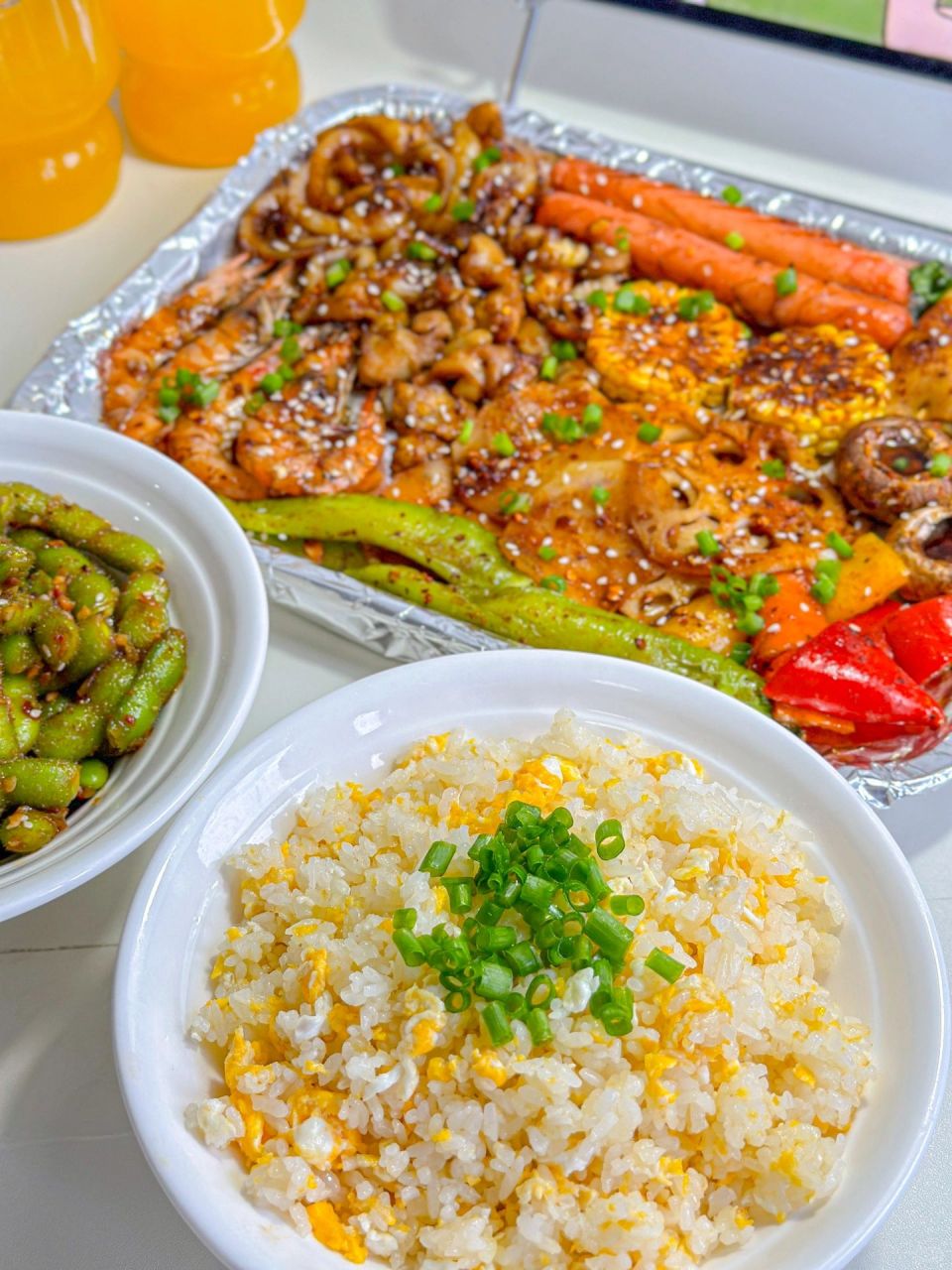 二人食家庭烧烤 家庭烧烤凉拌毛豆 蛋炒饭菜名家庭烧烤 食材准备虾