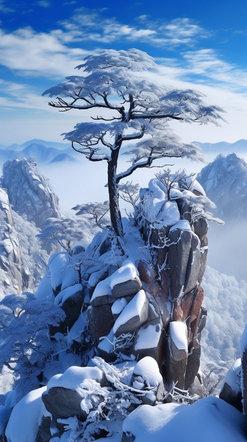 壁纸分享,雪中的迎客松,诠释着生命的真谛