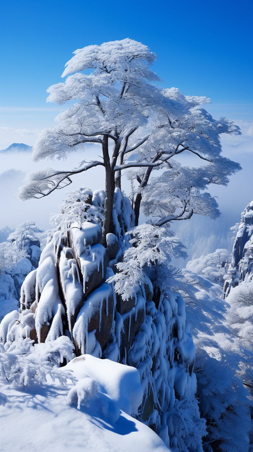 壁纸分享,雪中的迎客松,诠释着生命的真谛