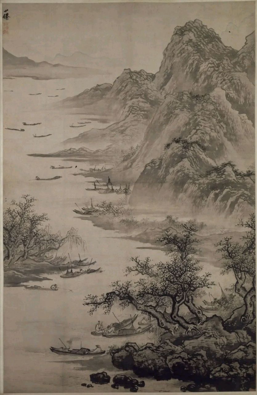 渔隐是吴伟经常描绘的题材,他做职业画家时,浪迹江湖,与下层人民密切