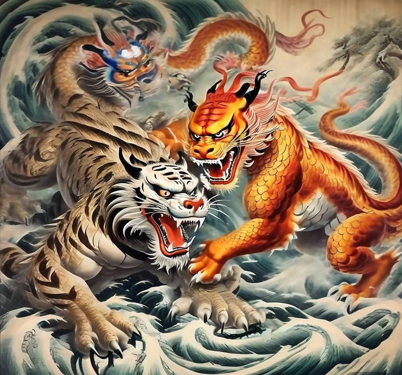 龙争虎斗——龙战虎争  成语"龙争虎斗"形容斗争或竞赛非常激烈,如同