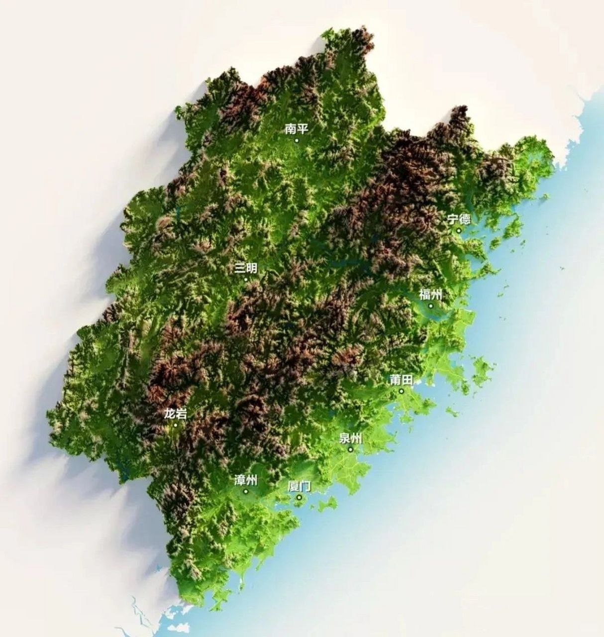 福建的地形确实独具特色,可以用"地无三尺平"来形容.