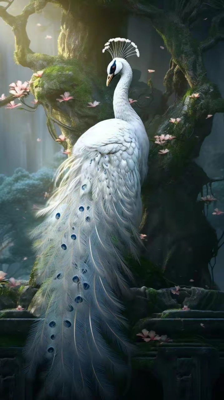 壁纸分享,白羽初绽,屏开金络,璀璨夺目的白孔雀 #跨年创作挑战赛