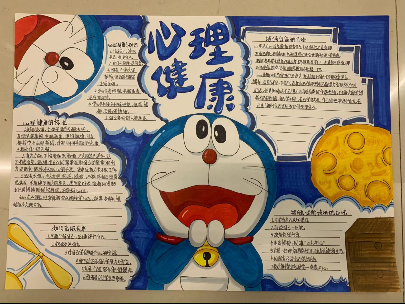 心理健康手抄报心理健康手抄报 构图是参考一个博主的 以哆啦a梦当主