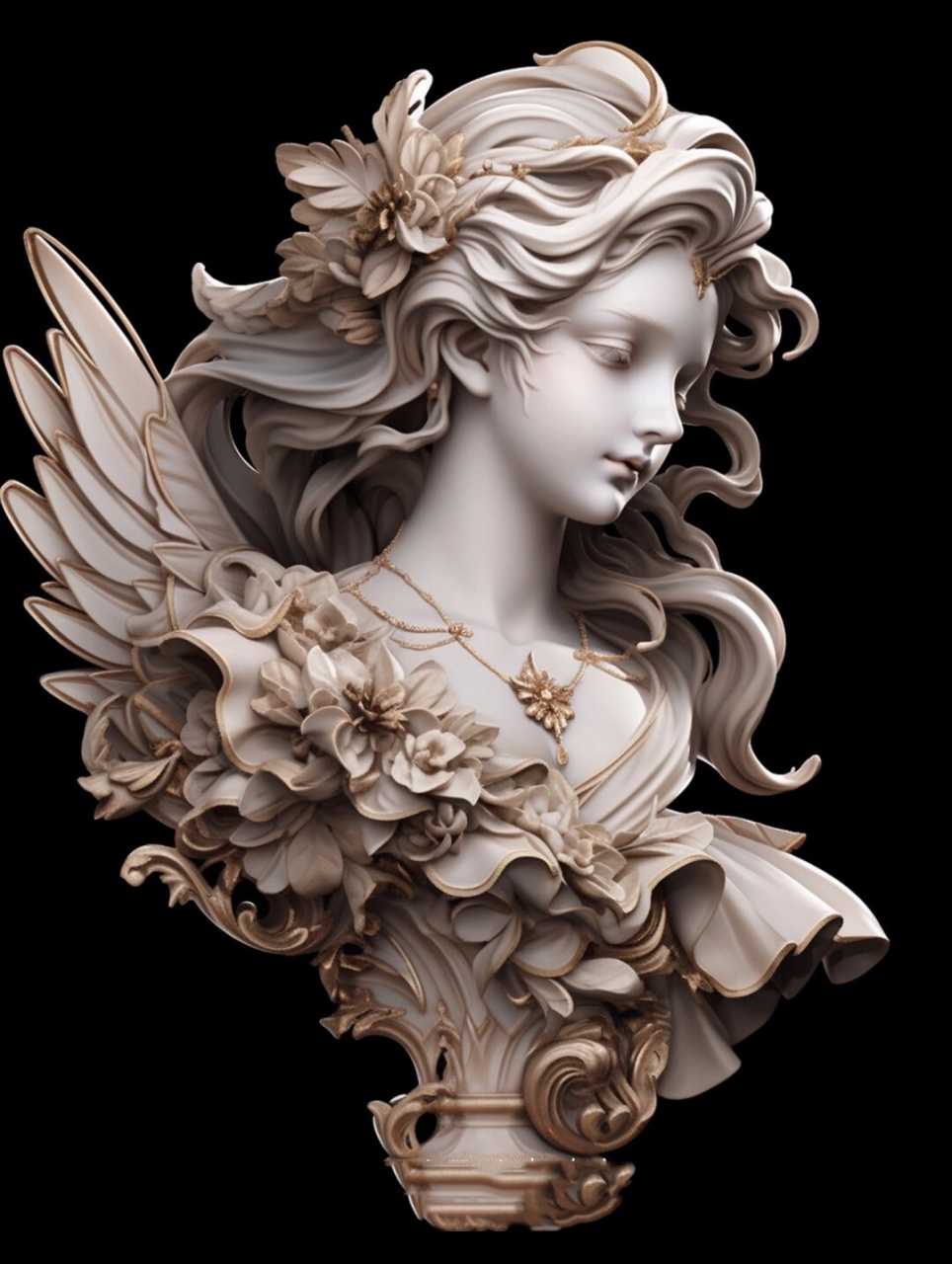 雕像以纯净的石膏塑造,艺术家通过精巧的刀法和细腻的