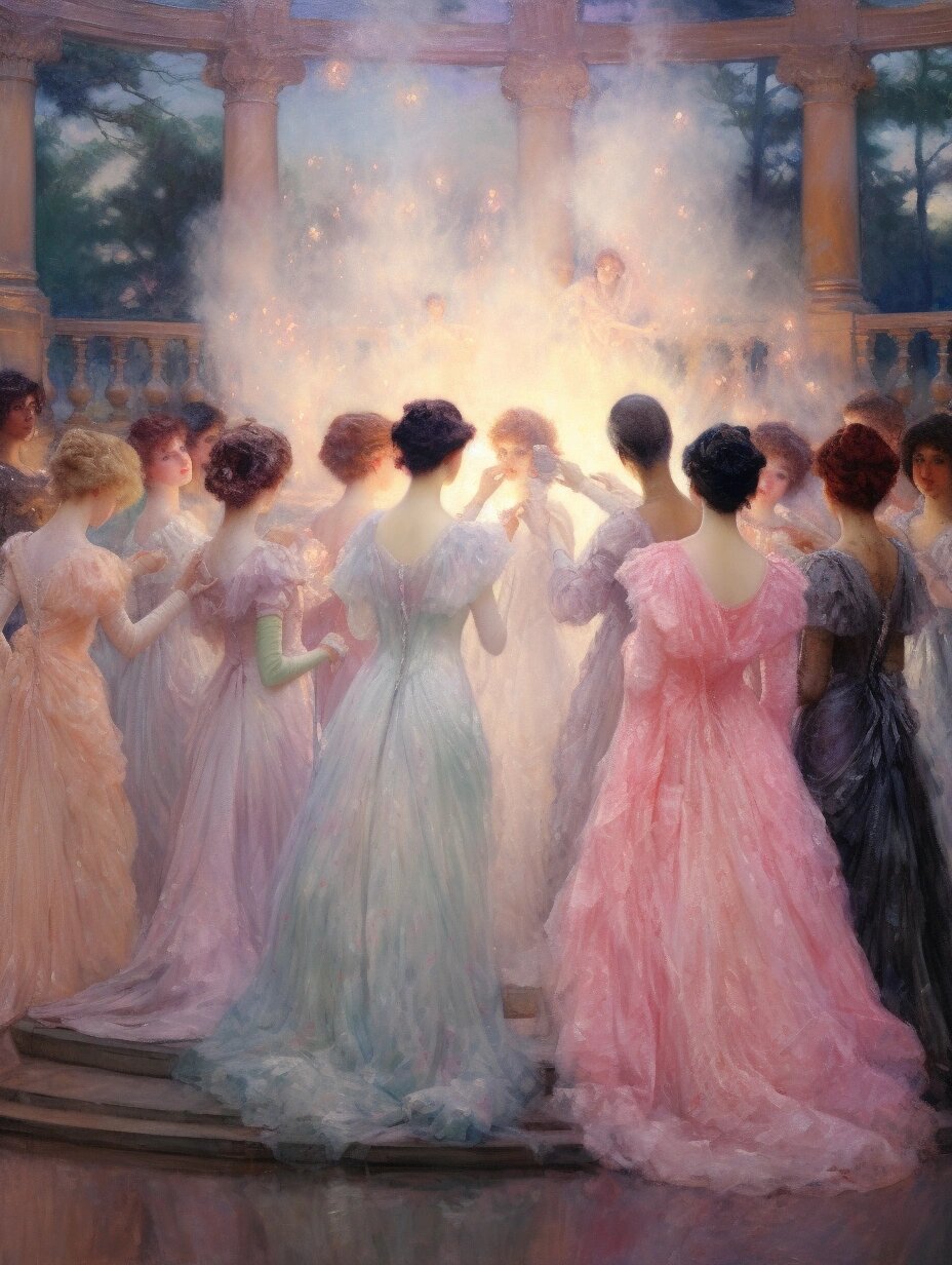 油画《仙女们的聚会》展现了一幅充满神秘与梦幻