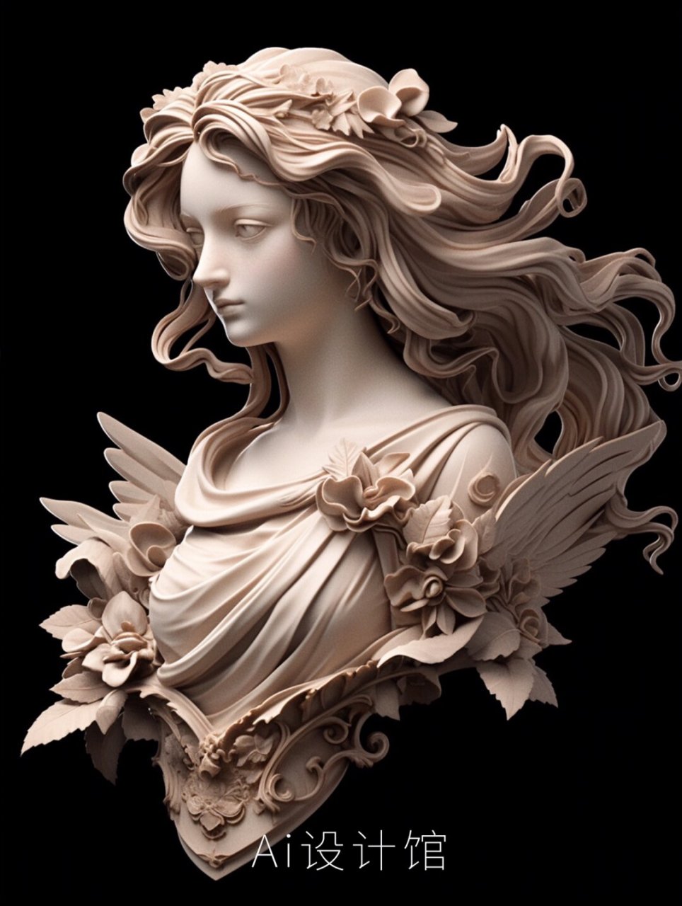 少女石膏雕像  雕像以纯净的石膏塑造,艺术家通过精巧的刀法和细腻的