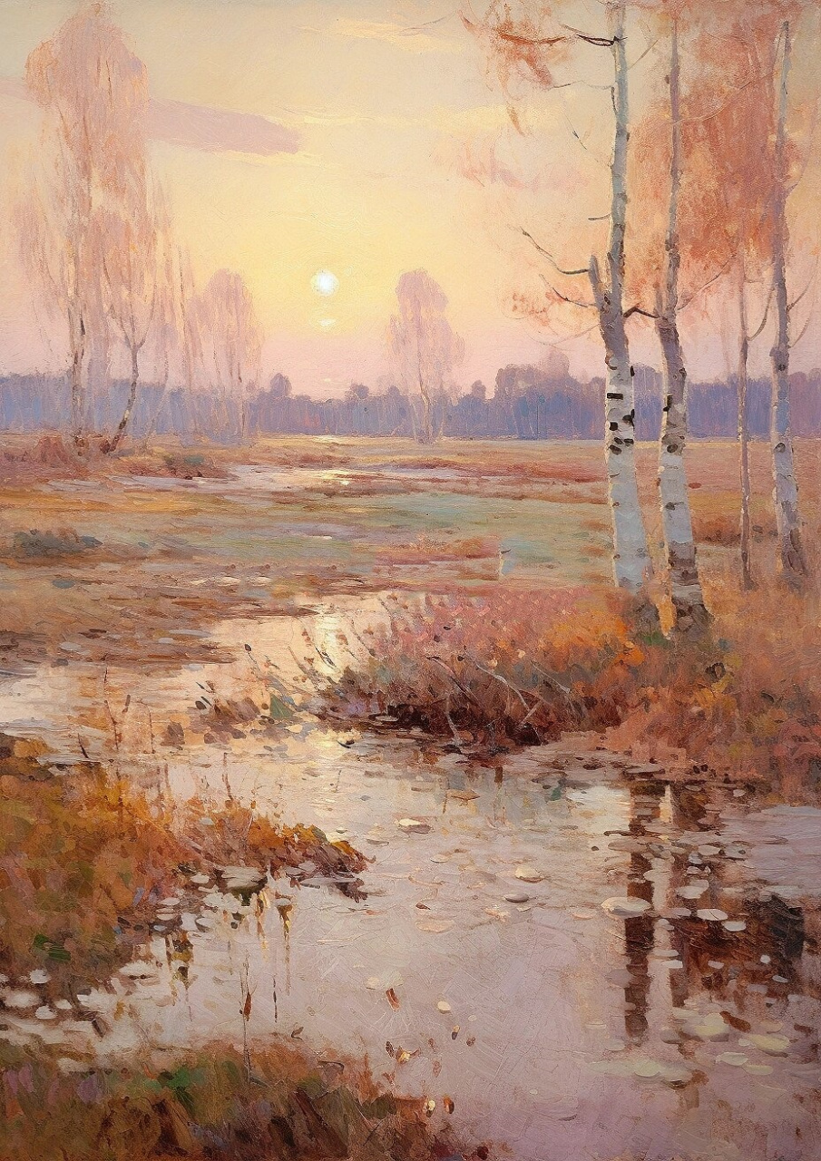 风景油画-四季更替  一幅风景油画,呈现着四季更替的韵律.