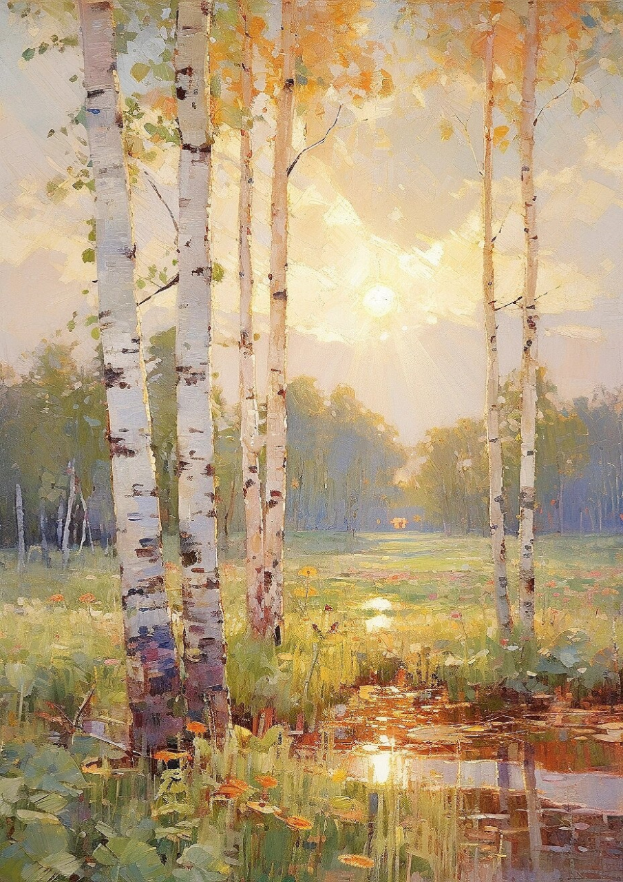 风景油画-四季更替  一幅风景油画,呈现着四季更替的韵律.