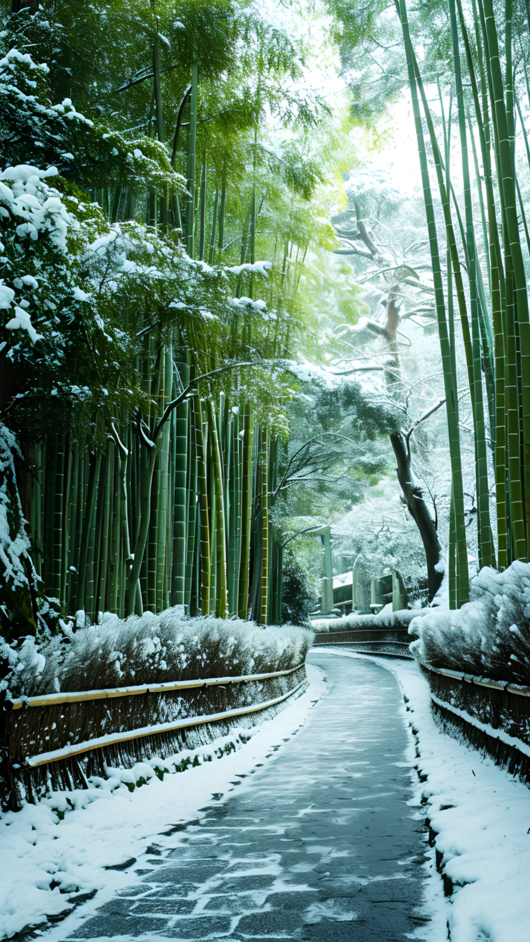 竹子和雪的图片图片