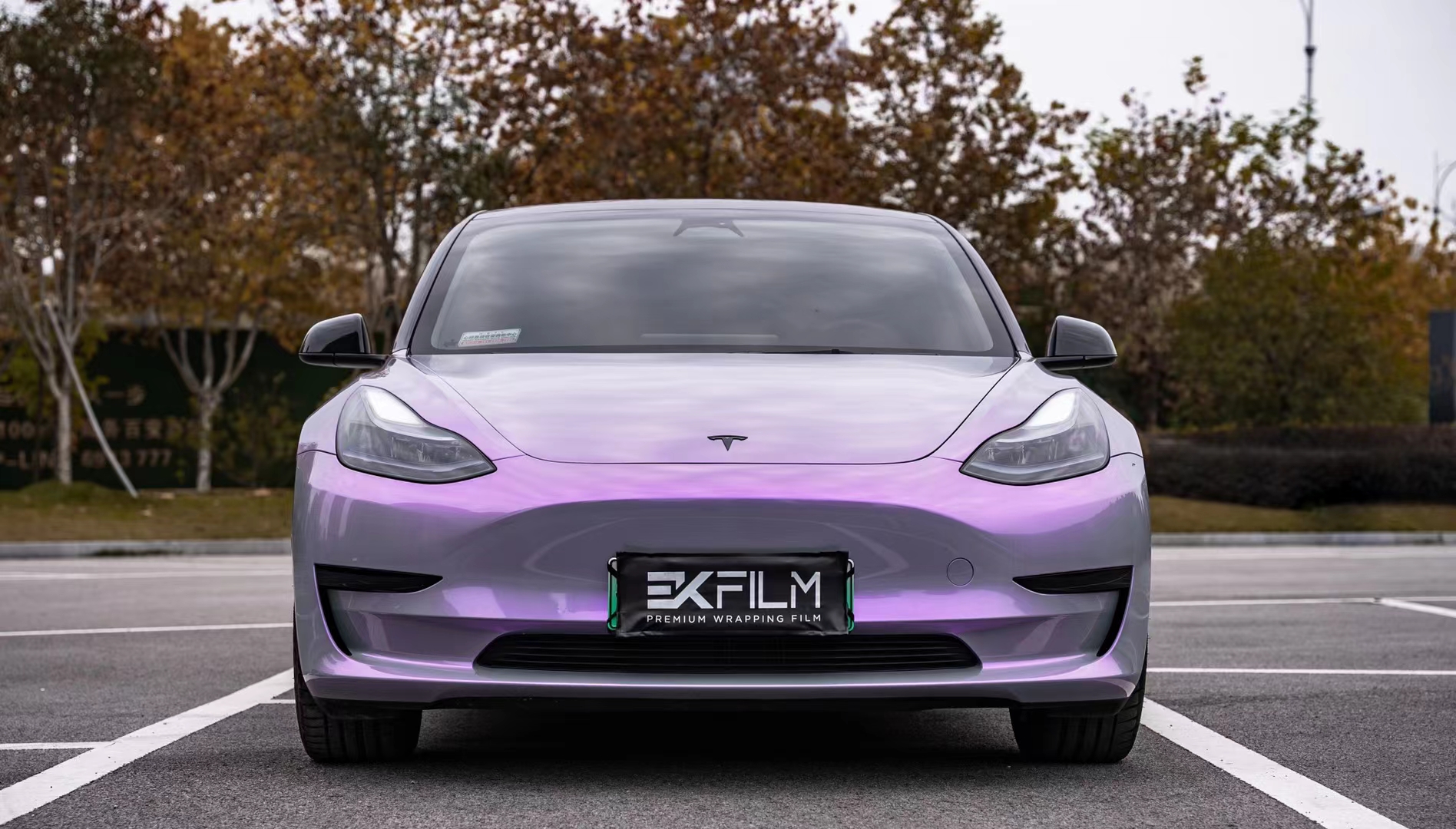 特斯拉model3-ek改色膜梦幻灰魅紫,藏不住的梦幻少女心