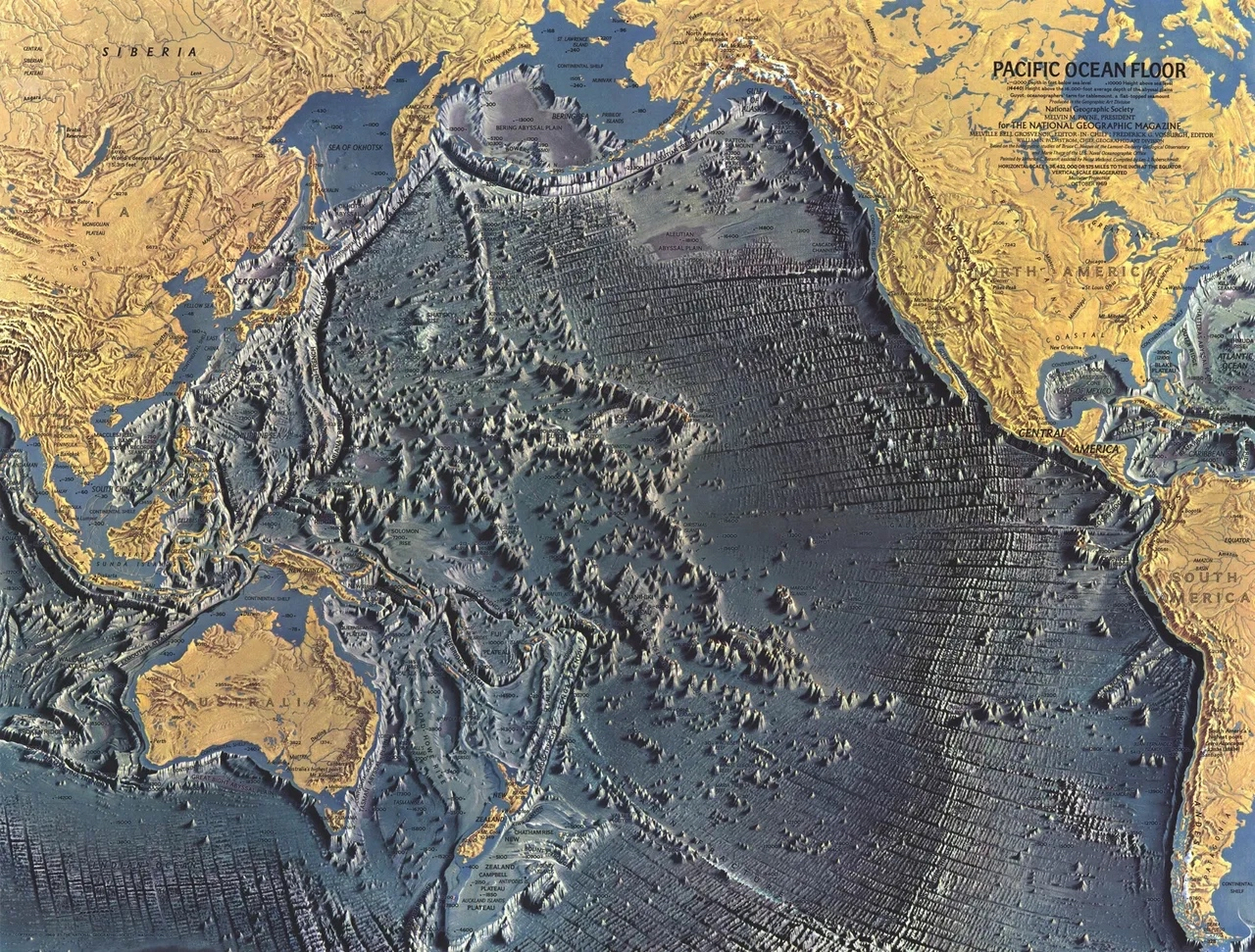 太平洋海底地形图,日本东边就是海沟,难道是量身定制的?