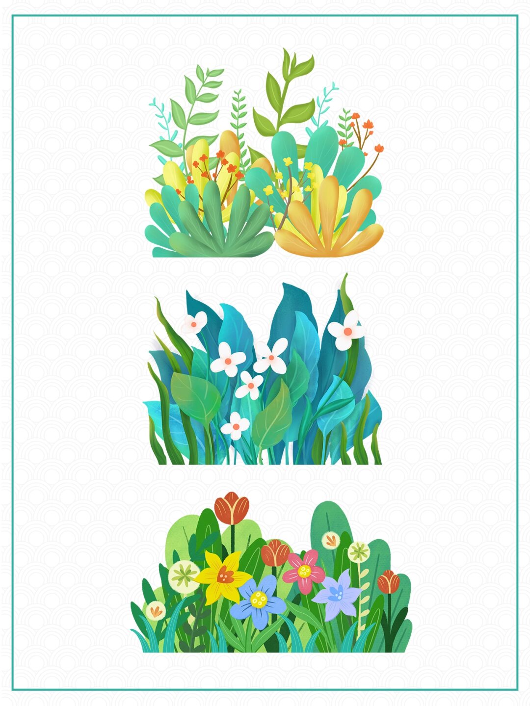 卡通插画类花草植物素材  想象一下,春天的阳光明媚,鲜花盛开,鸟儿