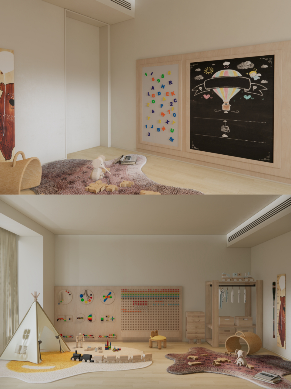 龙凤胎的儿童房设计  在孩子的成长过程中,为他们创造一个色彩丰富的