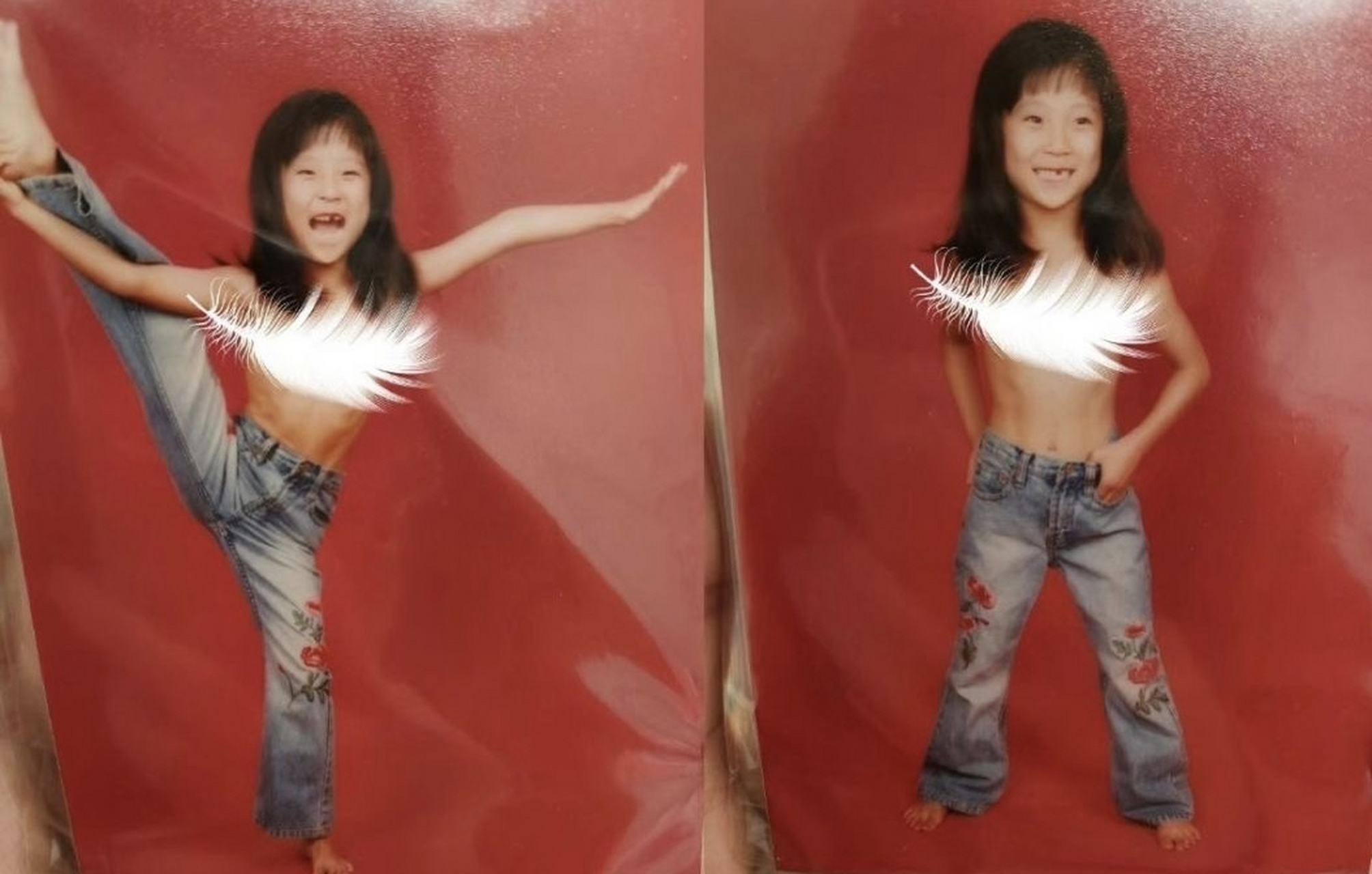 有我的炸裂吗家人们,不懂为啥要让一个小女孩光膀子啊hhhh(羽毛是手动