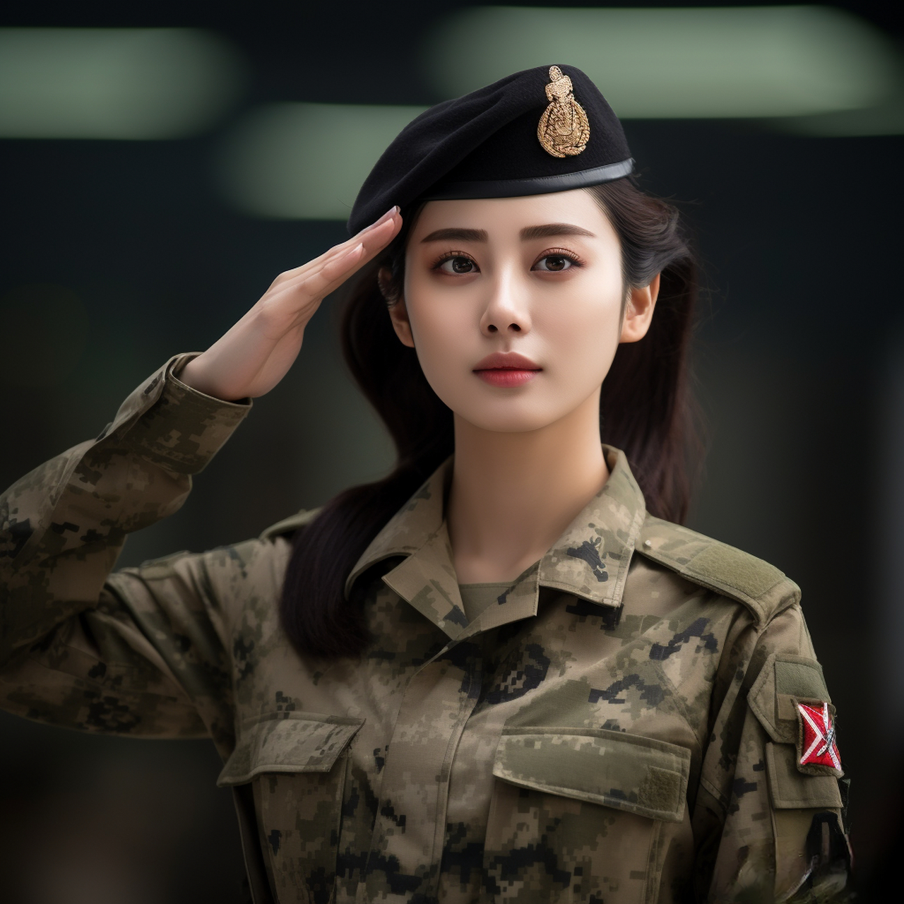 贝雷帽女兵军礼的神韵