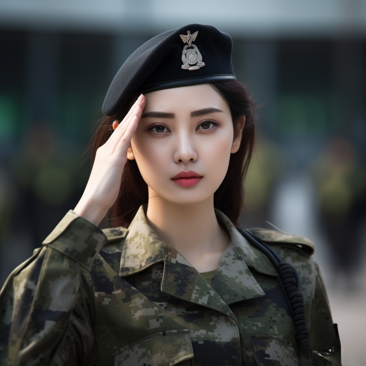 贝雷帽女兵军礼的神韵