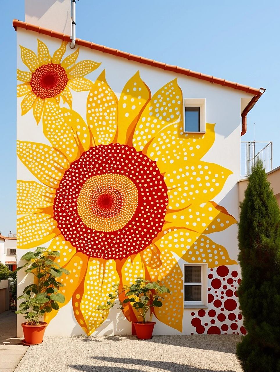 50墙绘分享——太阳花  在墙上喷这个 看了让人心情都好了