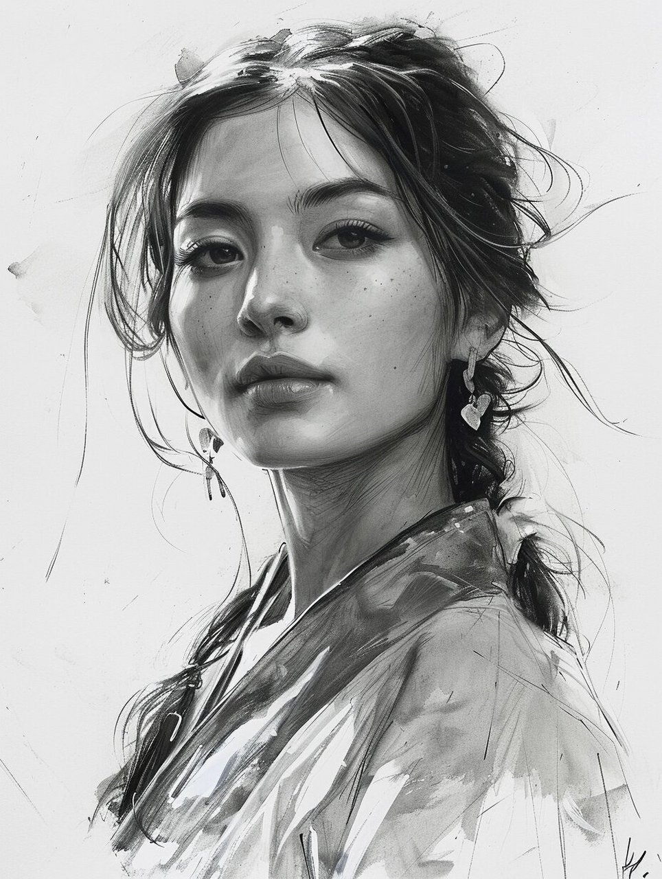 人像绘画素材·素描美女线稿可临摹黑白画 ai  每日精心挑选并更新