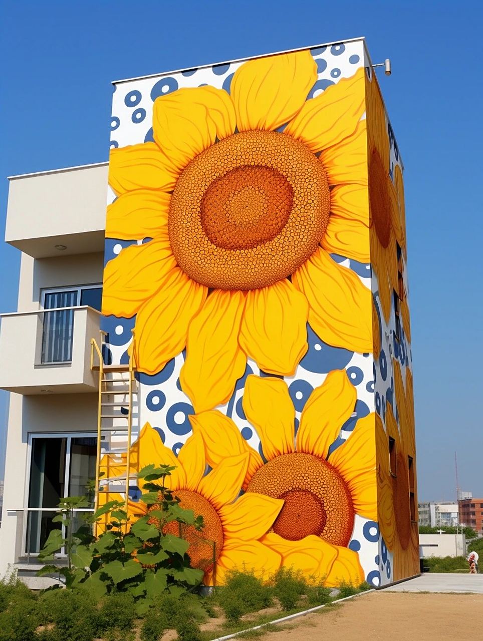 50墙绘分享——太阳花  在墙上喷这个 看了让人心情都好了