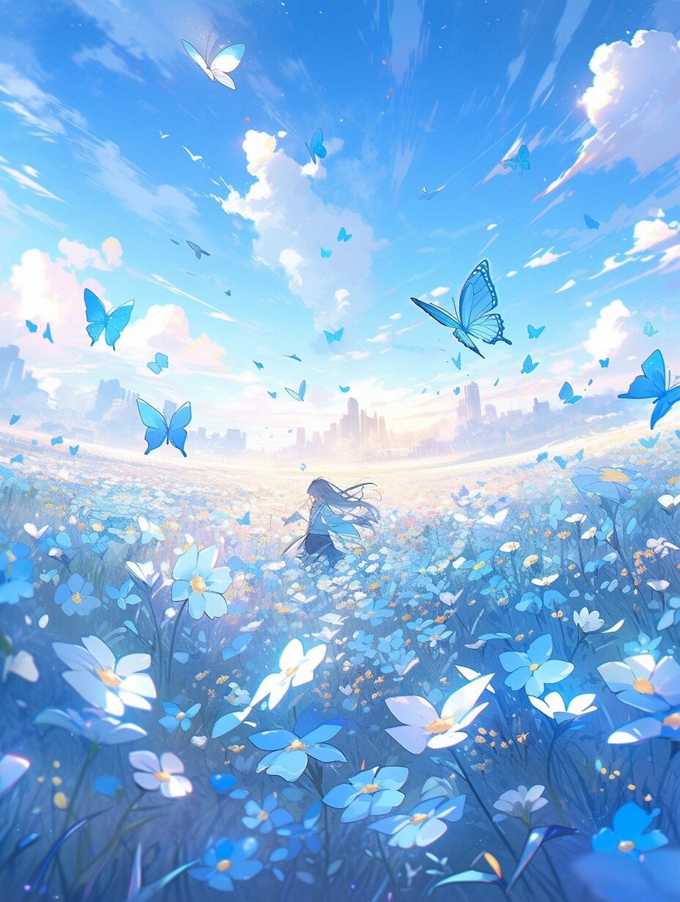 蓝色花海～素材底图  ai 创作 好美的画看了让人沉浸在里面
