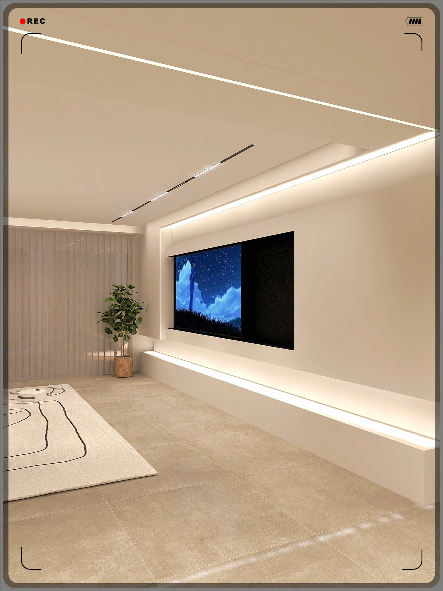 中间嵌入了电视,下面是一个天花吊顶效果图客厅客厅天花板筒灯装修