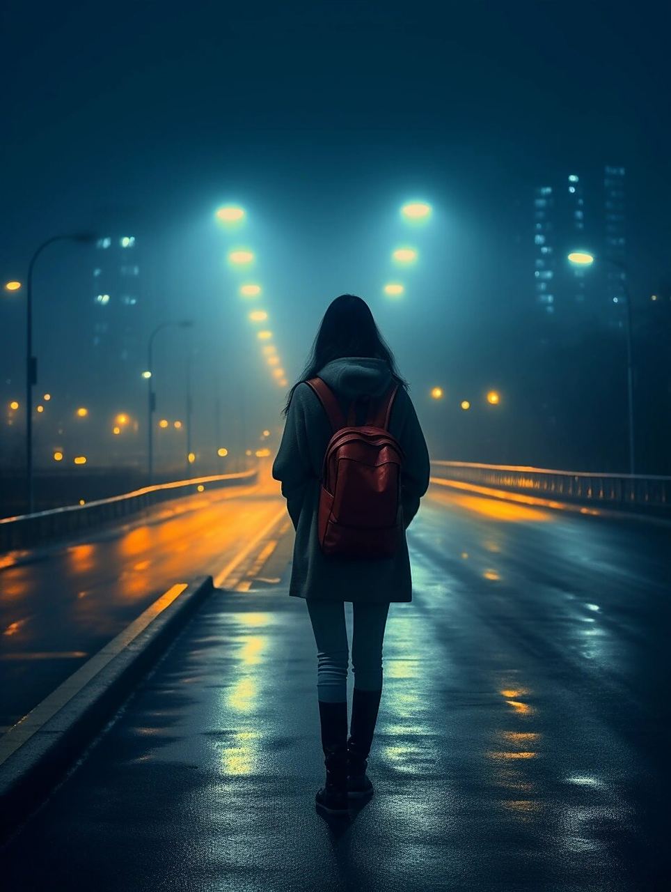 伤感 夜景情绪 背影  一个人默默走在路上听着歌,这世界与我无关