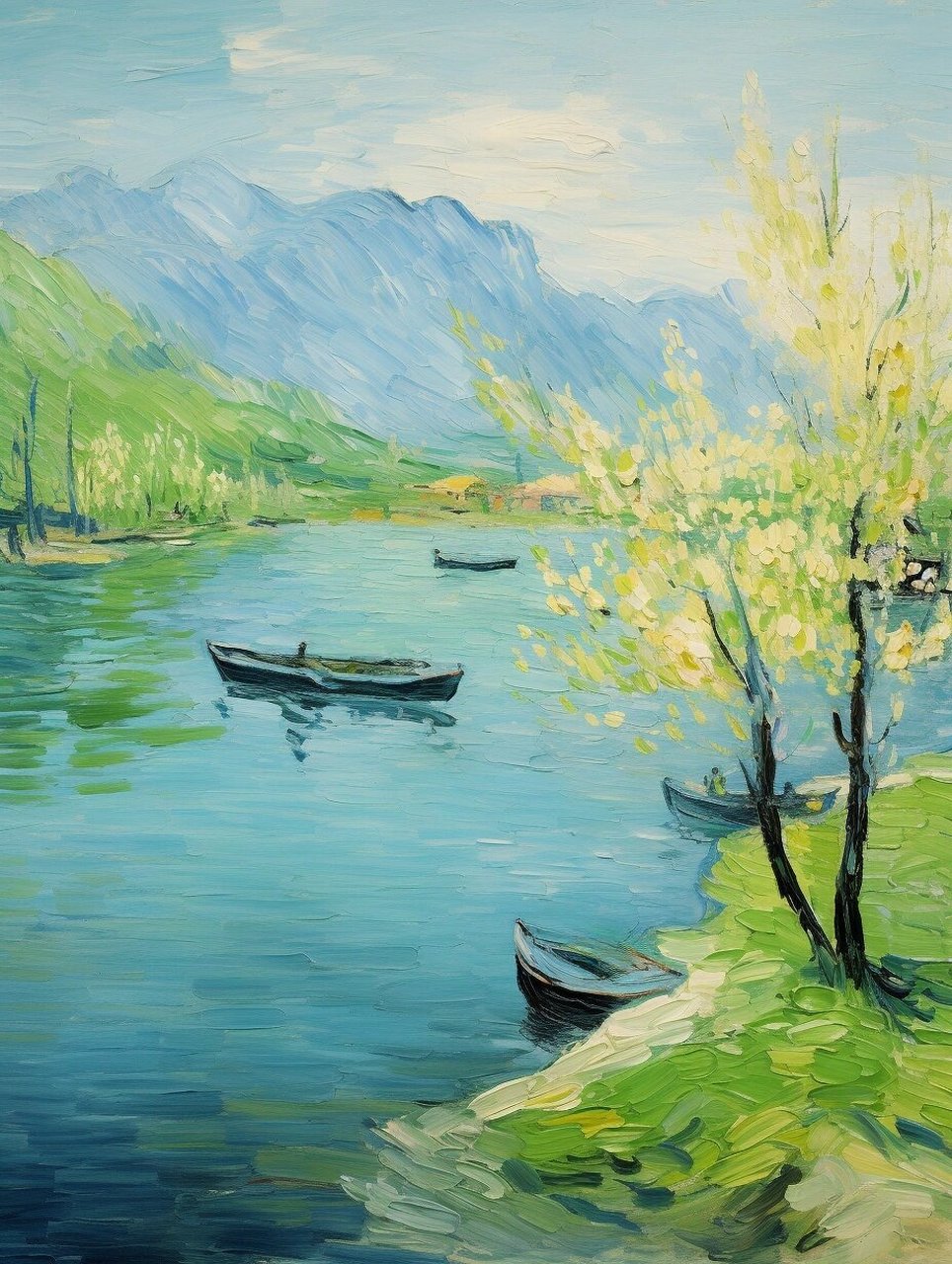 治愈系油画 河边清凉一夏  每当身处河畔,总会感受到一种无尽的清凉之