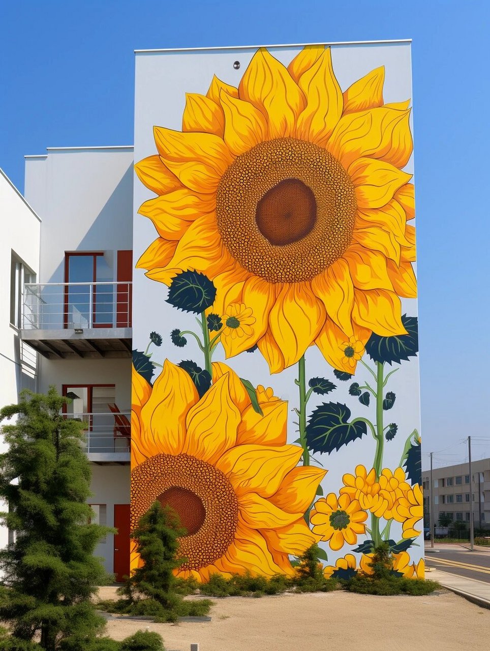 50墙绘分享——太阳花  在墙上喷这个 看了让人心情都好了