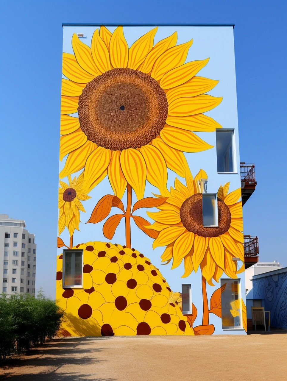 50墙绘分享——太阳花  在墙上喷这个 看了让人心情都好了