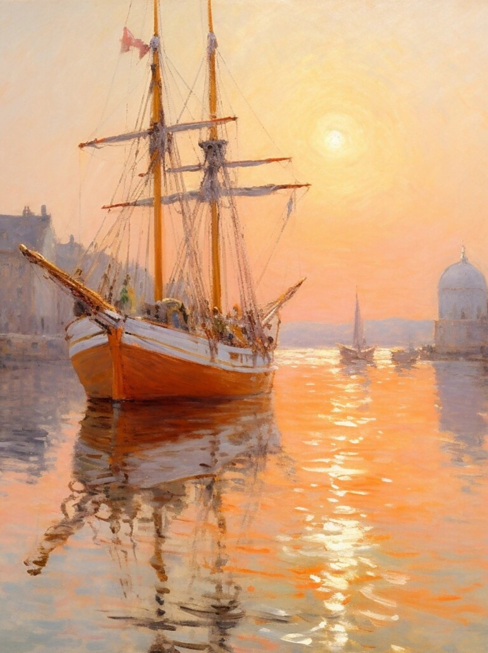 莫奈 claude monet风 油画———岸边的帆船