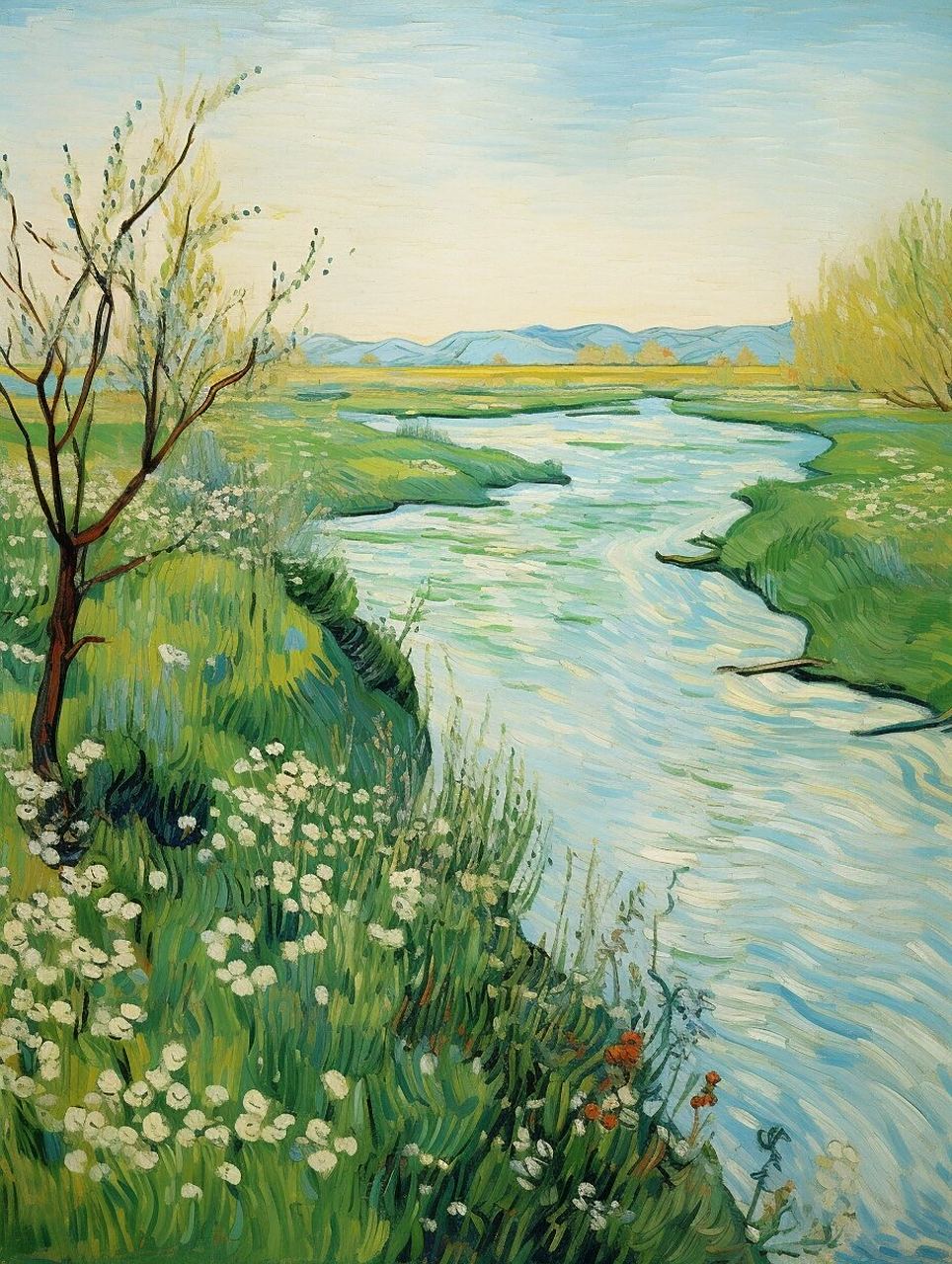治愈系油画 河边清凉一夏  每当身处河畔,总会感受到一种无尽的清凉之