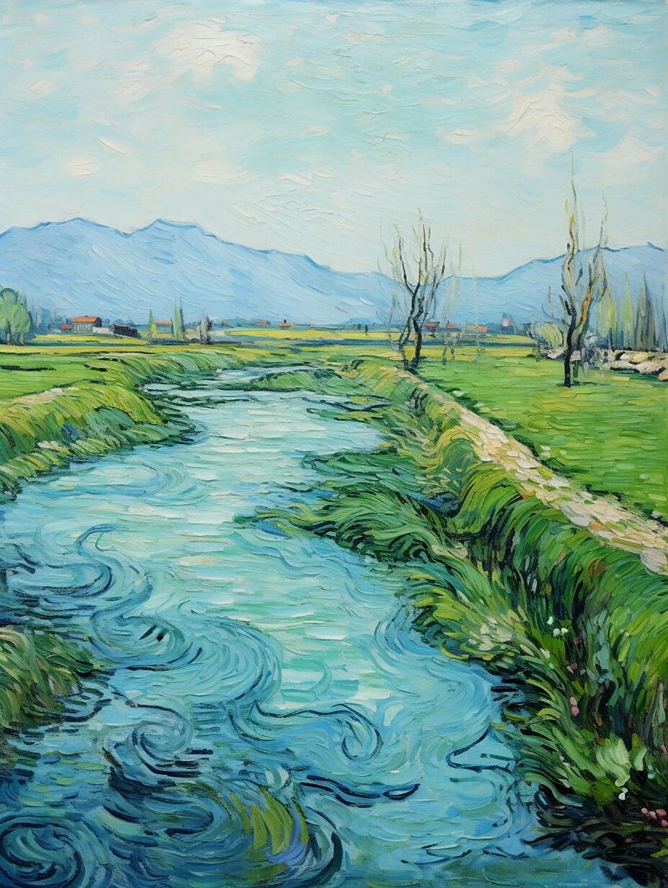 治愈系油画 河边清凉一夏  每当身处河畔,总会感受到一种无尽的清凉之