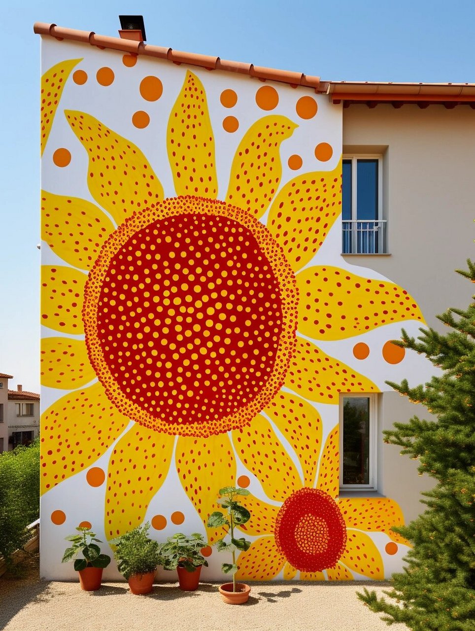 50墙绘分享——太阳花  在墙上喷这个 看了让人心情都好了